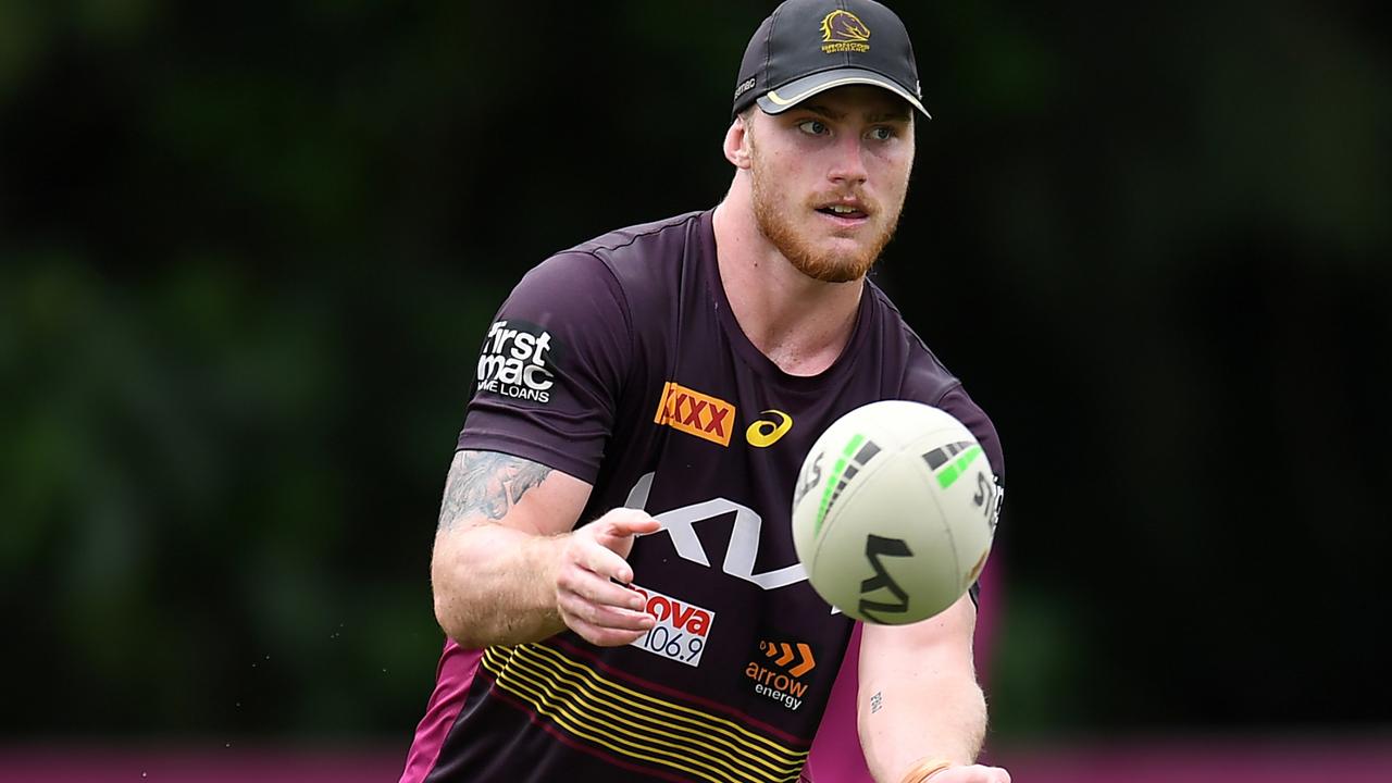 Logan Bayliss in action during a Brisbane Broncos NRL training session. (Photo by Albert Perez/Getty Images)