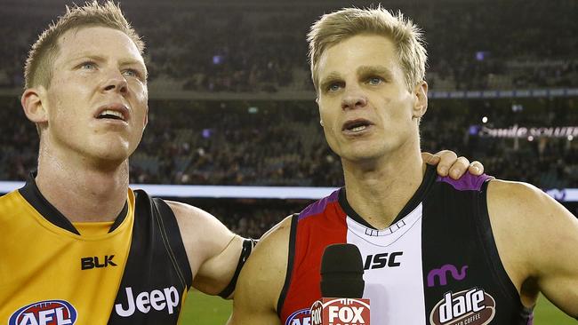 Nick and Jack Riewoldt after the game. Picture: Wayne Ludbey