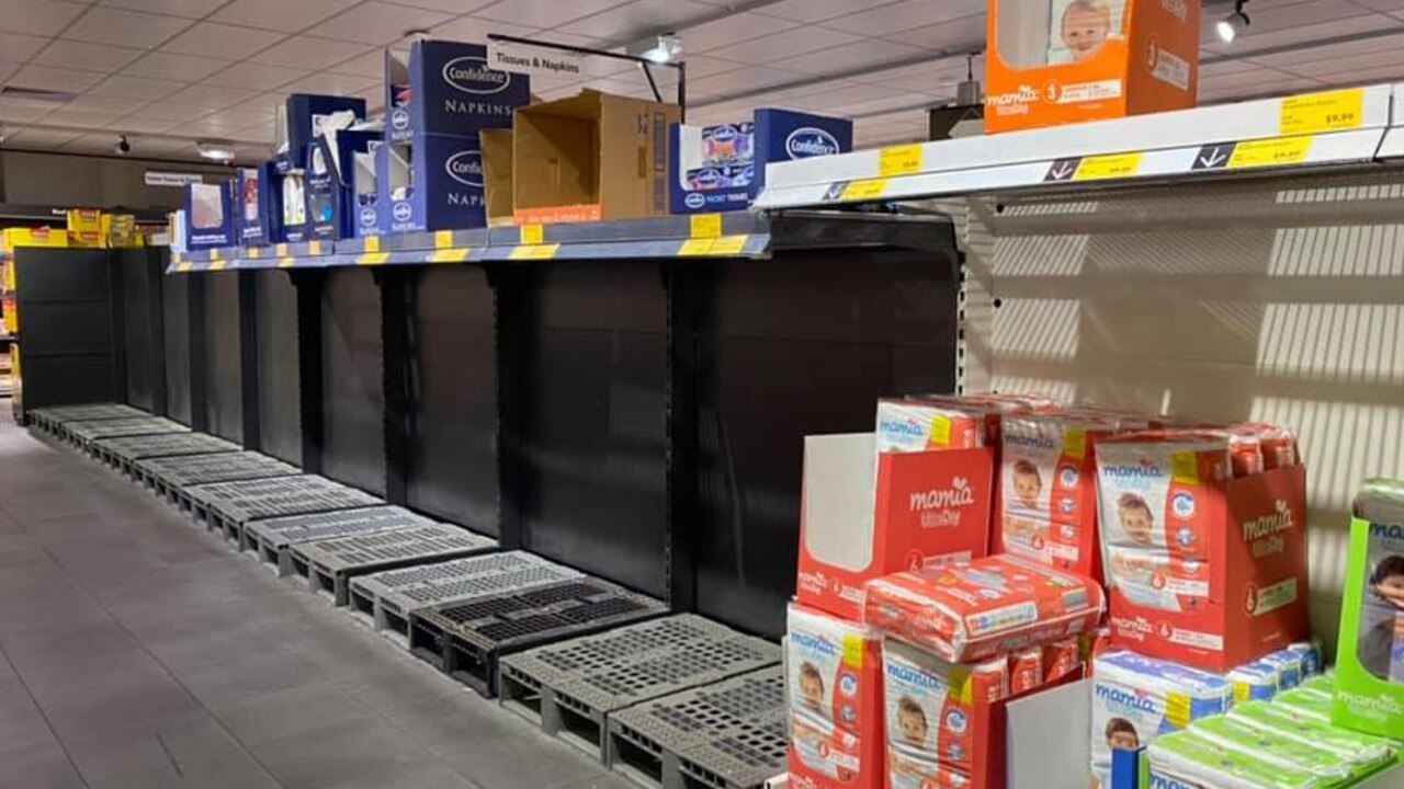 It’s every man and woman for themselves when it comes to toilet paper. St Marys Aldi is just one supermarket stripped of rolls. Picture: Amy Julz Penelope/Facebook.