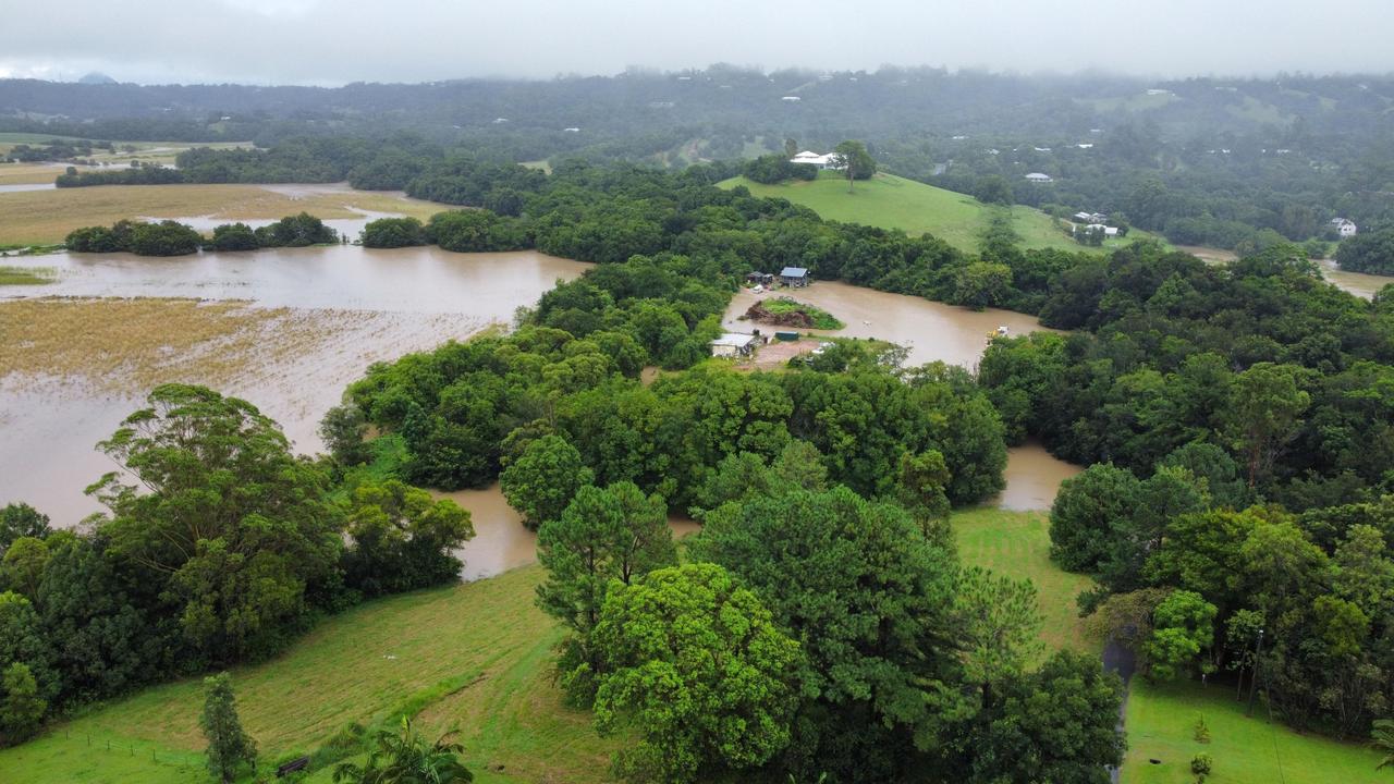 Flooding over a turf farm in Eumundi on February 23. Picture: April Davies