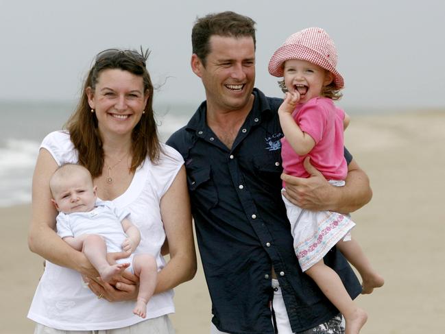 Karl Stefanovic and ex-wife Cassandra Thorburn with their children when they were 21 months and 10 weeks old in 2006. Picture: News Corp Australia