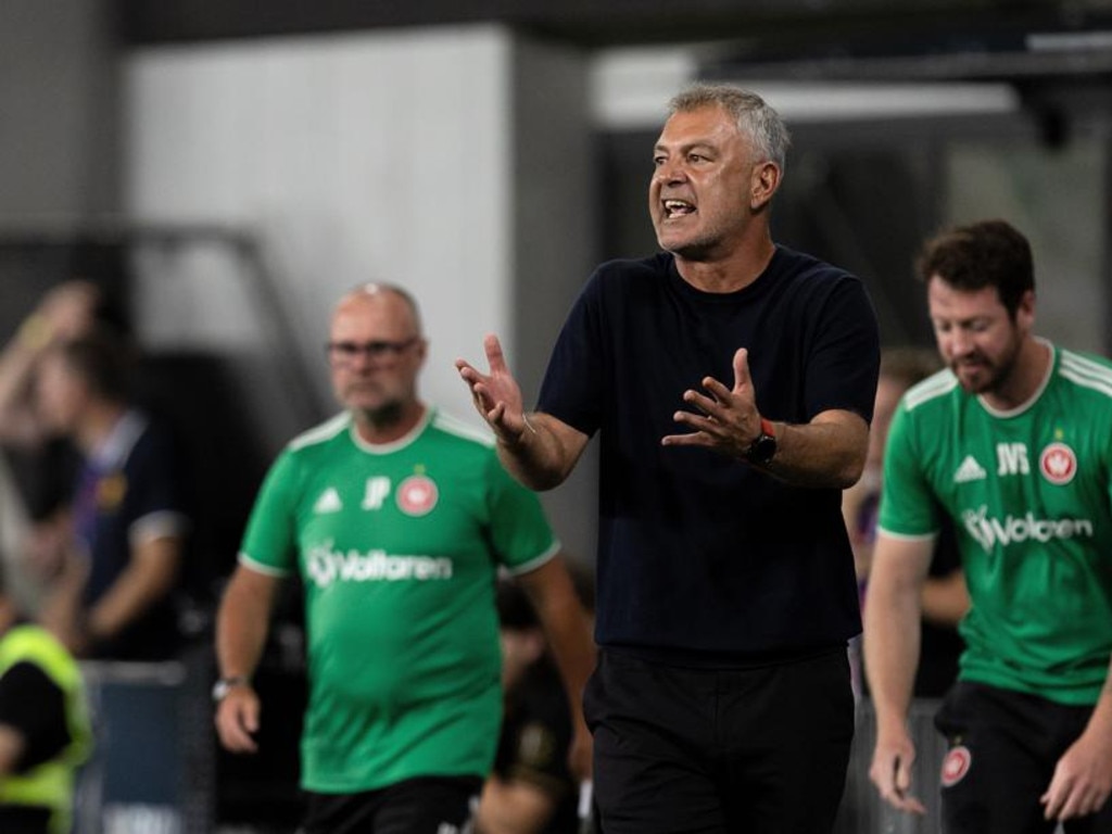 SYDNEY, AUSTRALIA - JANUARY 12: Western Sydney Wanderers coach Marko Rudan give instructions to his team during the A-League men's football match between Melbourne City FC and Western Sydney Wanderers FC at CommBank Stadium on January 12, 2024 in Sydney, Australia. (Photo by Damian Briggs/Speed Media/Icon Sportswire via Getty Images)