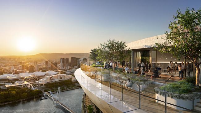 An artist’s render of what the Sky Deck at the Queen’s Wharf casino resort will look like.