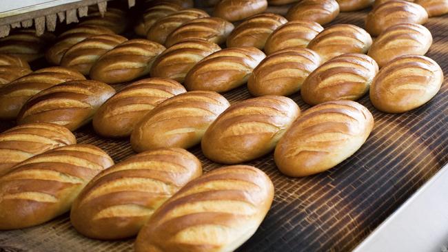 Baked Breads on the production line at the bakery