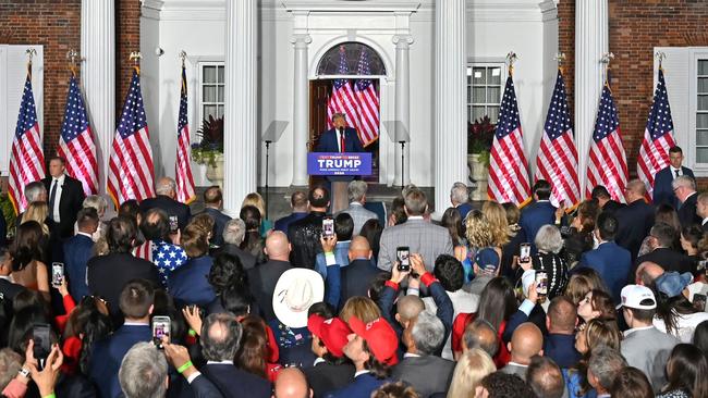 Donald Trump speaks to supporters at the Trump National Golf Club Bedminster in Bedminster. Picture: AFP.