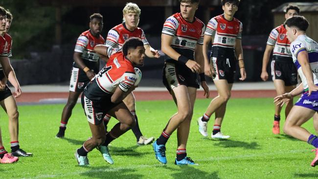 Kirwan Bears centre Davidson Benioni in action against the Warriors under-19s at Go Media Stadium in Auckland, New Zealand, on June 15, 2024. Picture: Kirwan State High School