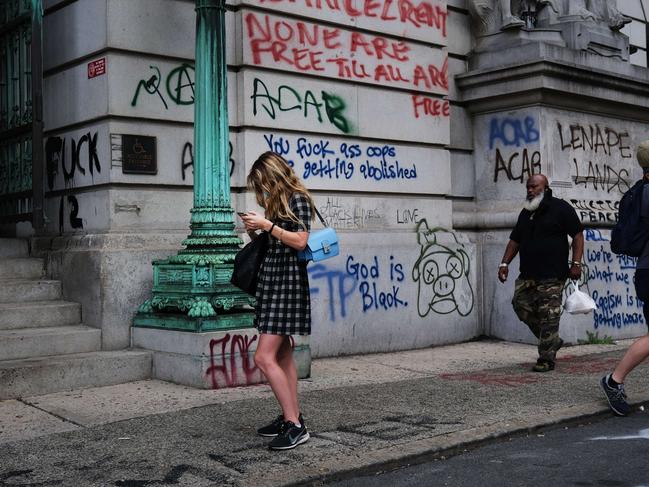 Vandalised historic building in New York. Picture: AFP