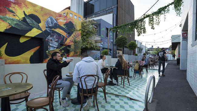 People dining outside St. Ali Cafe in South Melbourne on Wednesday. Picture: Daniel Pockett/Getty Images