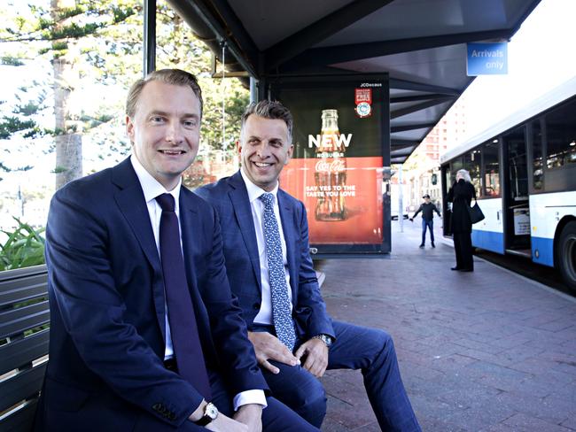 Manly MP James Griffin and Transport Minister Andrew Constance at Manly. Picture: Adam Yip.