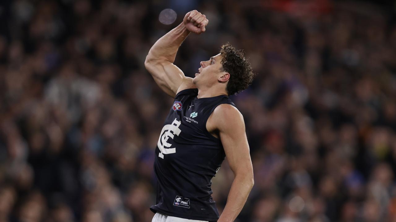 Charlie Curnow helped the Blues to a big win. Picture: Getty Images