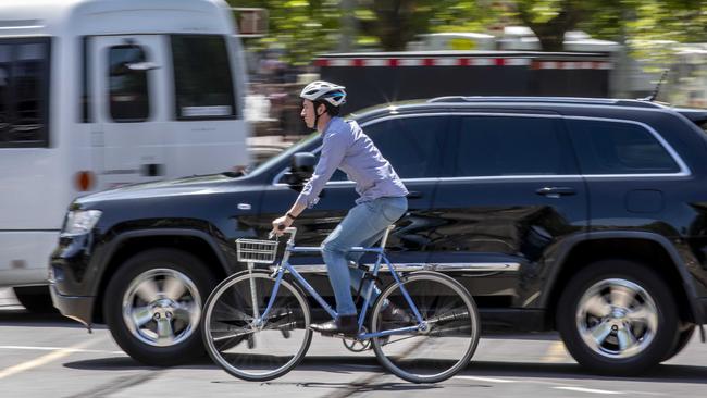 The RACV says there needs to be a trial of minimum passing distances for motorists overtaking cyclists. Picture: Tim Carrafa