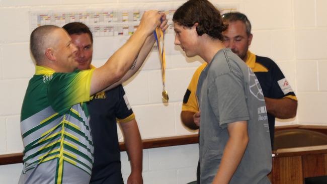 Graeme Bembrick Congratulates Upper Tier Winner Solomon Bembrick. Picture: Supplied