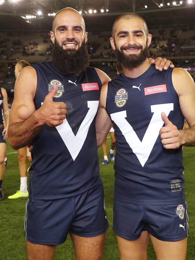 Bachar Houli and Adam Saad together during the Bushfire Relief game.