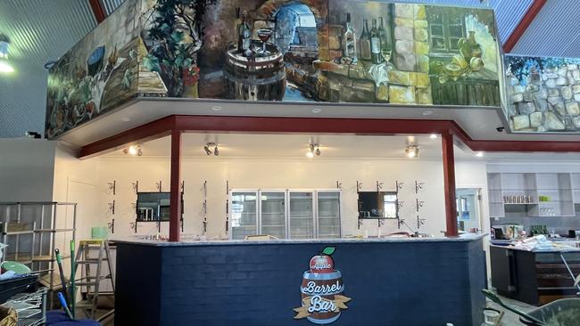 Vincenzo's new barrel bar with original mural above. Picture: Madison Mifsud-Ure / Stanthorpe Border Post