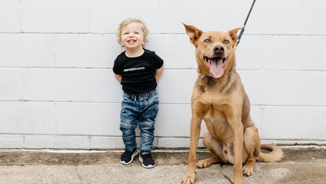 Hunter Karanges, son of The Dog Mum's Emma Karanges, with Boss the kelpie