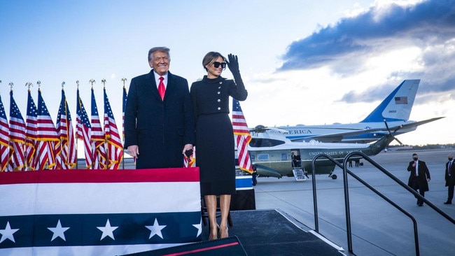 Donald Trump and Melania fly out of Washington on his last day as president in 2021. Picture: Pool/Getty Images