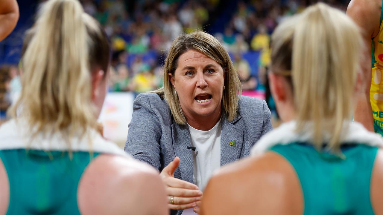 Stacey Marinkovich speaks to her players. Picture: Getty Images