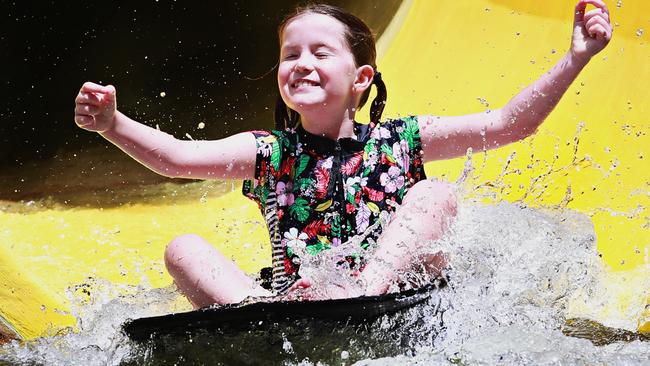 Molly O'Sullivan, 8, at Manly Surf N’ Slide. Picture: Adam Yip