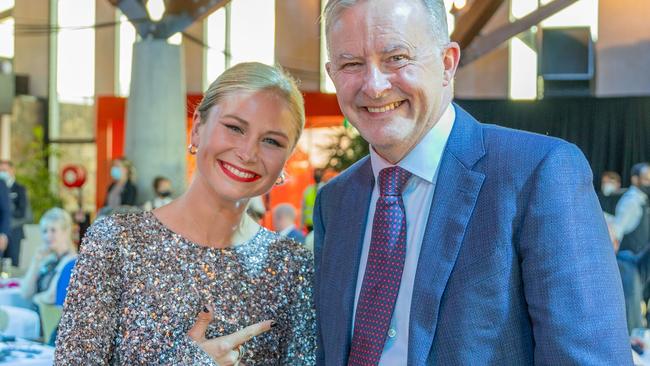 Grace Tame and Anthony Albanese hours after Ms Tame’s infamous frosty interaction with Scott Morrison. Picture: Anthony Albanese/Facebook