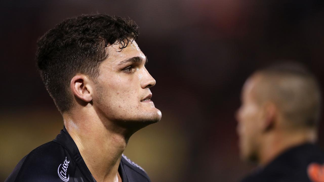 PENRITH, AUSTRALIA - MAY 17: Nathan Cleary of the Panthers looks dejected after defeat during the round 10 NRL match between the Penrith Panthers and the New Zealand Warriors at Panthers Stadium on May 17, 2019 in Penrith, Australia. (Photo by Mark Kolbe/Getty Images)