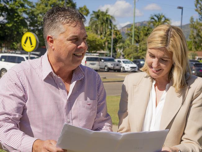 Thuringowa MP Aaron Harper and Health Minister Shannon Fentiman examine plans for expanding the Kirwan Health Campus. Picture: Supplied.