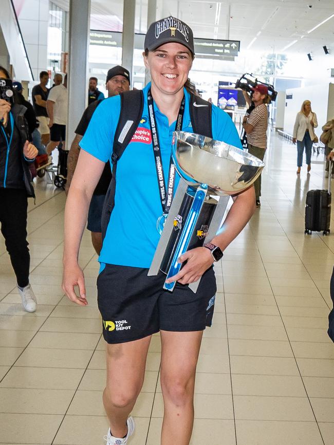 Strikers captain Talia McGrath with the trophy. Picture: Tom Huntley