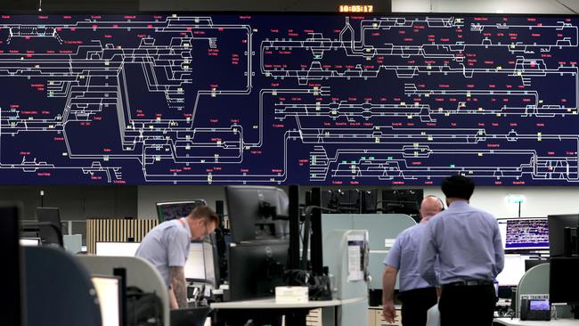 Inside the new Rail Operations Centre at Alexandria where they monitor the daily network – including delays, disruptions and surveillance using close circuit cameras to catch any criminal activity on the rail network. Jane Dempster/Daily Telegraph.