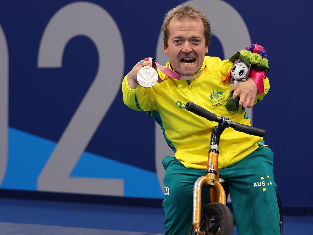 Grant ‘Scooter’ Patterson celebrates his silver medal. Picture: Getty Images