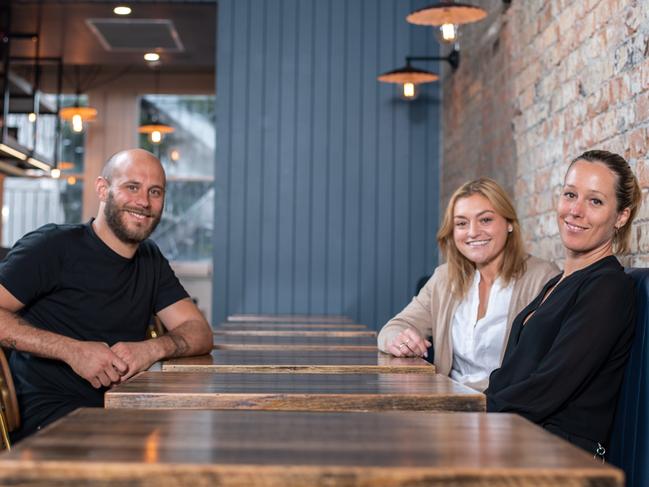 Head chef Alessandro Intini, owner Anastasia Drakopoulos and Federica Costa will open Noi restaurant in Petersham on Friday. Picture: Monique Harmer