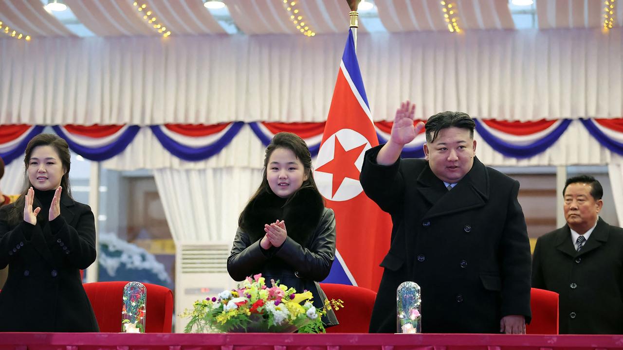 Kim Jong-un and his family on New Year’s Day, 2024. Picture: KCNA via KNS/AFP
