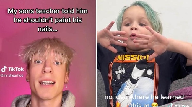 A dad has gone viral after his three-year-old son was told by his teacher that painted nails was only ‘for girls’. Picture: TikTok.