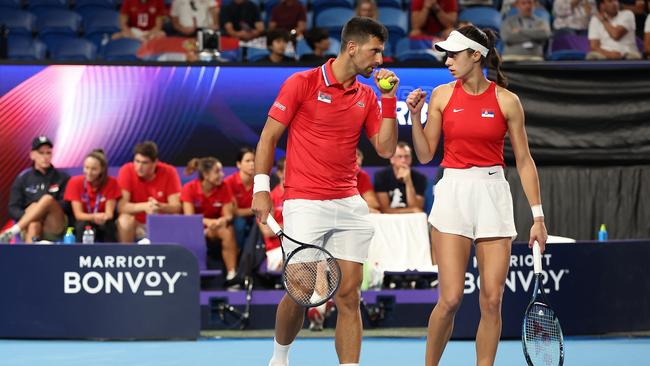 Novak Djokovic and Olga Danilovic helped Serbia defeat China at the United Cup. Picture: Paul Kane/Getty Images