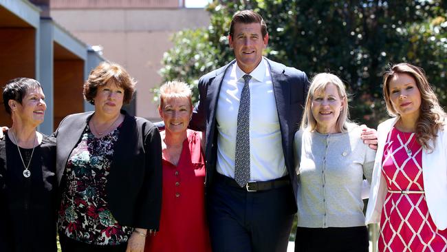 Victoria Cross recipient and Afghanistan veteran Ben Roberts-Smith met with the mothers of the young veterans who had taken their own life (l to r) Glenda Weston, Colleen Pillen, Jan Hewitt, Julie-Ann Finney and Nikki Jamieson. Picture: Toby Zerna