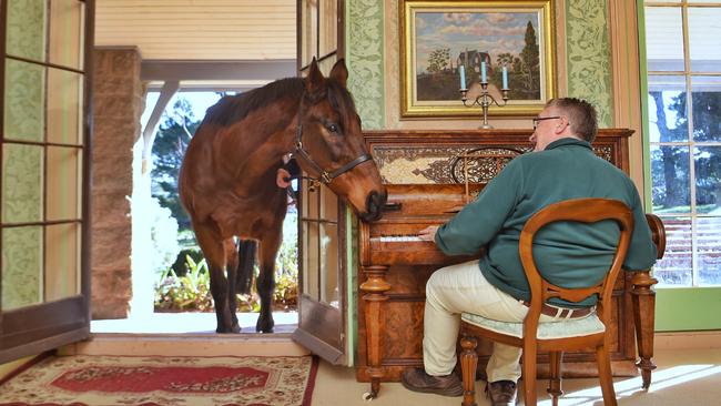 Andrew Clarke plays Chief De Beers a tune. Picture: Tony Gough