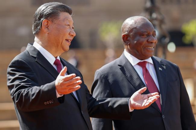 South African President Cyril Ramaphosa, right, with Chinese President Xi Jinping, who is combining a state visit with the BRICS summit