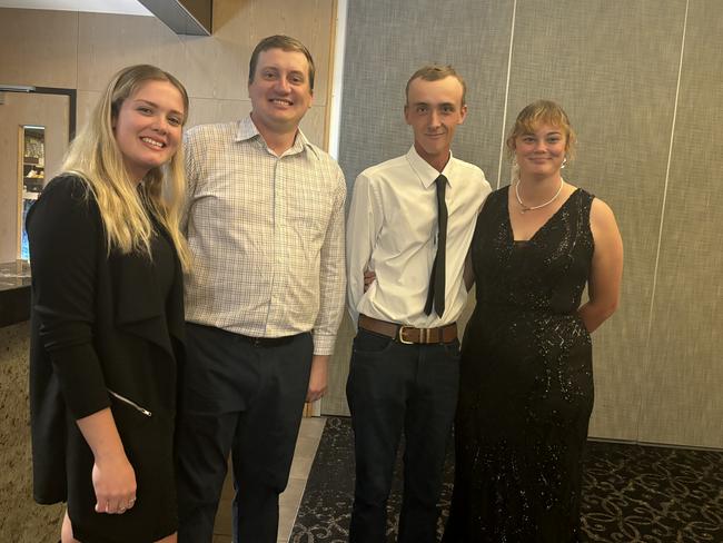 Jesscia Goldsmith, Adam Tokely, Matthew Hillier and Tahlia Burns at the FCASS Next Gen Show Ball, held at Maryborough RSL.