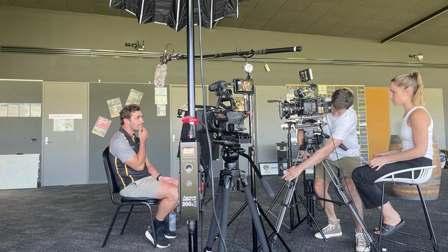 Seaford coach Zac Vansittart being interviewed for the documentary.