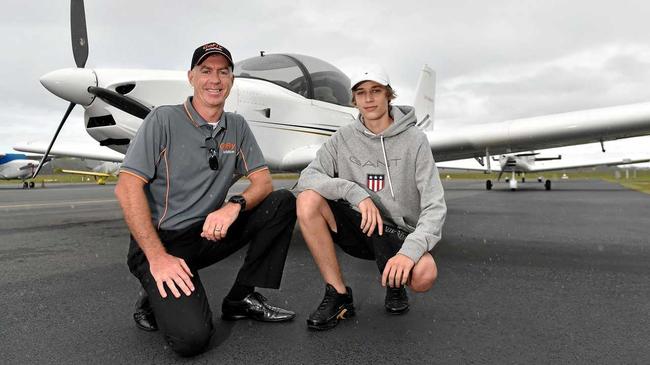 Zac Stepney has autism spectrum disorder and is now on track to do a mechanic apprenticeship. Caloundra's GoFly flight instructor Dan Maloney will also offer a flight in a Sling aircraft as part of the program. Picture: Patrick Woods