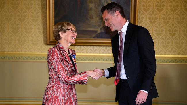 Chris Minns is sworn in as Premier by NSW Governor Margaret Beazley at Government House in Sydney on Tuesday. Picture: AAP