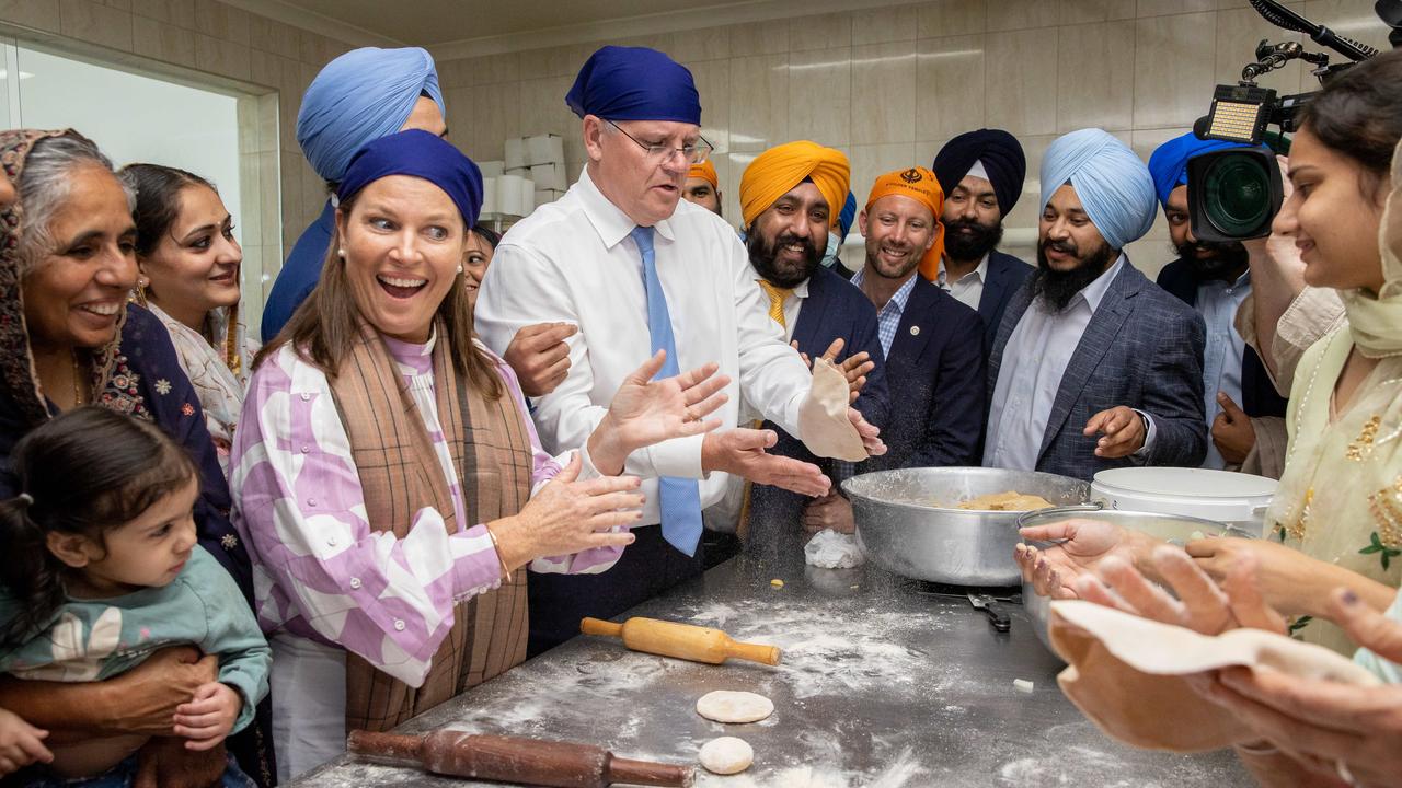 Prime Minister Scott Morrison and Jenny Morrison visits the Sikh Gurdwara Perth. Picture: Jason Edwards