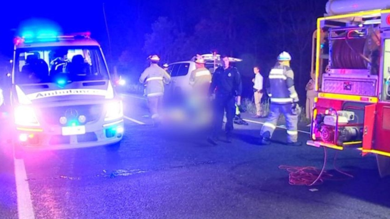 A man and woman suffered serious injuries after a stolen 2009 Camry crashed on the Warrego Highway at Helidon about 2am on January 13, 2023. Photo: 7News.