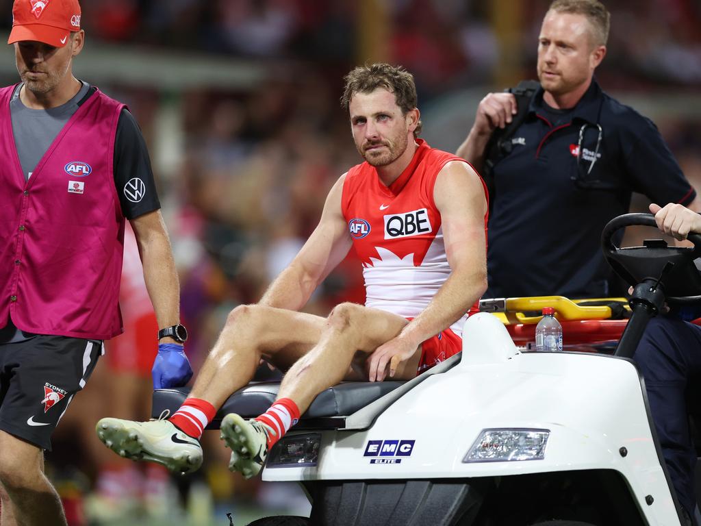 Cunningham is taken off the field. Picture: Getty Images