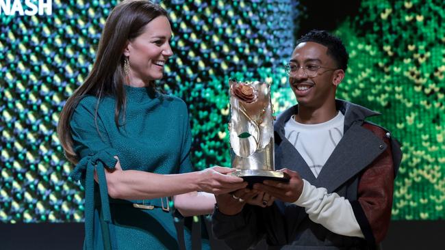 The Duchess of Cambridge presents the Queen Elizabeth II Award for British Design to Saul Nash. Picture: Getty Images