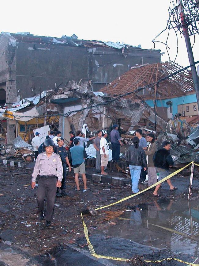 Ground zero in Bali after the attack in 2002. Picture: AFP)