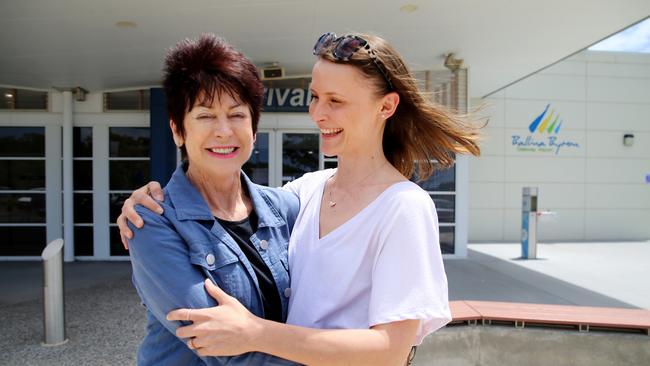 Mel Noeltel meets her mother in law Patricia Quealey at Ballina Airport. Picture: Nathan Edwards