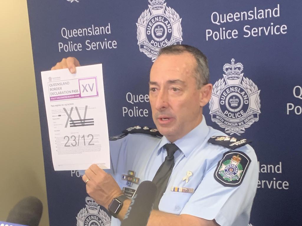 Gold Coast police acting chief Superintendent Rhys Wildman with the new XV border pass.