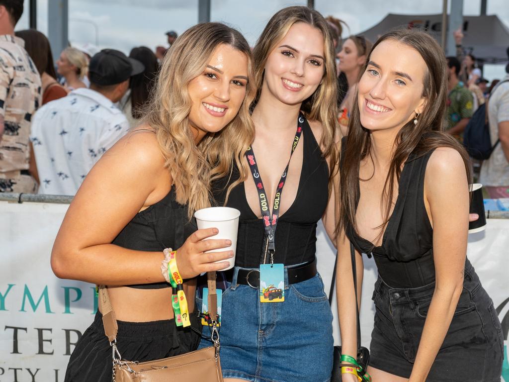 Mikayla Burgess, Emily McGrath and Tenaya Flynn at Rhythm on the Reef Saturday 30 September 2023 Picture: Michaela Harlow