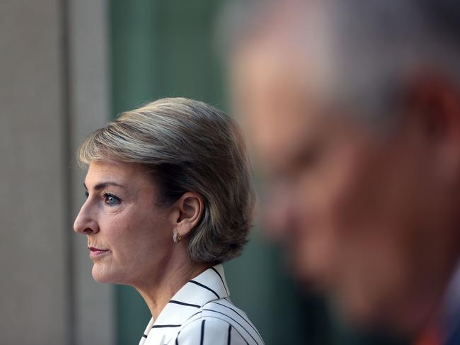 Michaelia Cash, Attorney-General, during the press conference today. Picture: NCA NewsWire/Gary Ramage