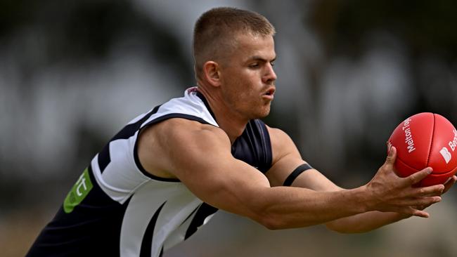 Western RamsÃ Melton Centrals William Thornton-Gielen during the Riddell District FNL Western Rams v Melton Centrals football match at Ian Cowie Recreation Reserve in Rockbank, Saturday, April 1, 2023. Picture: Andy Brownbill