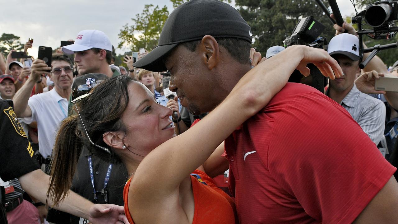 Tiger Woods and his girlfriend Erica Herman, who some credit with bringing back Woods’s winning streak. Picture: Stan Badz/PGA Tour